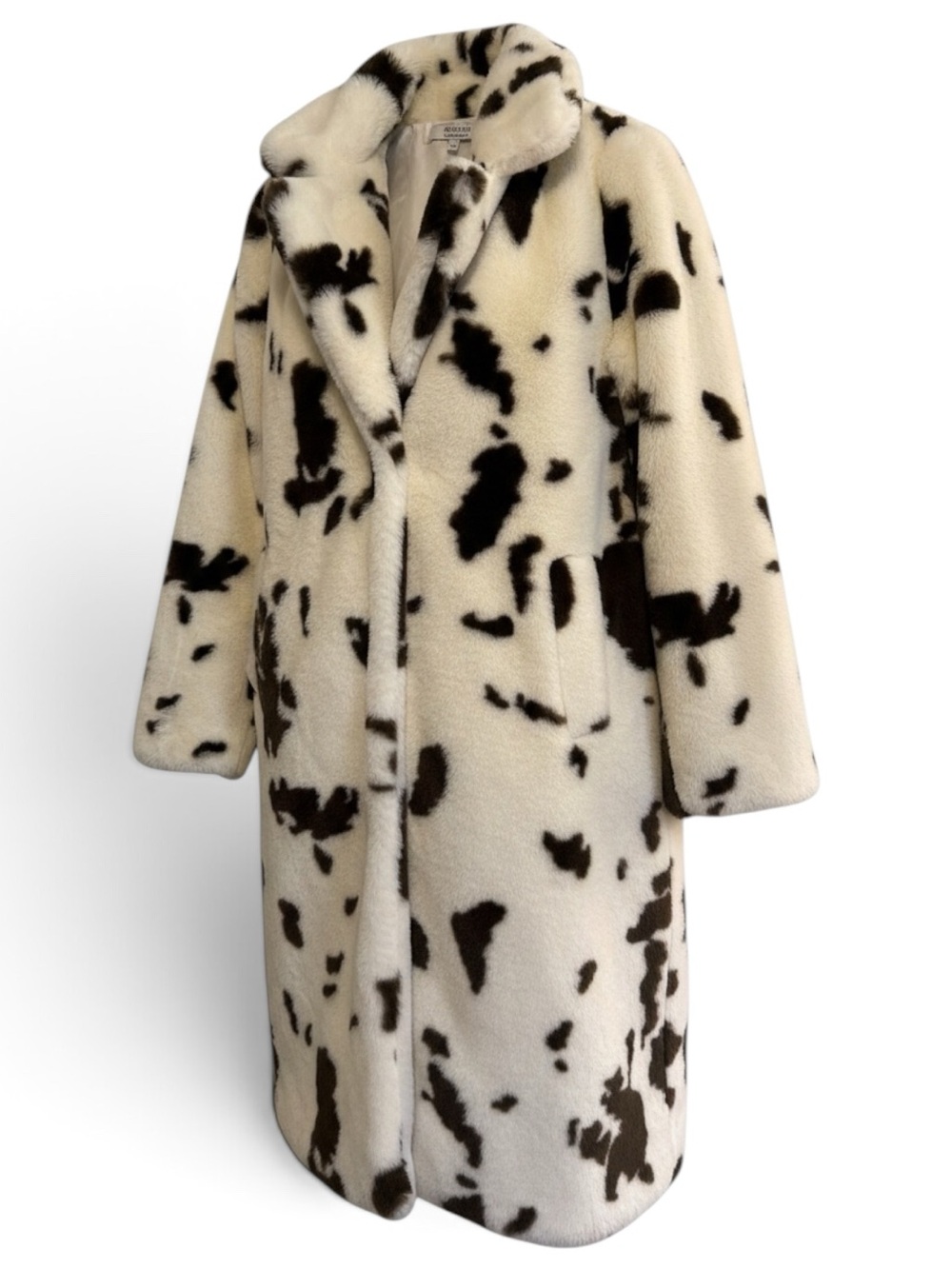 Cow Print Faux Fur Coat Stoosh Brown & White Soft Fun Rodeo Aspen Chic Sz Large
